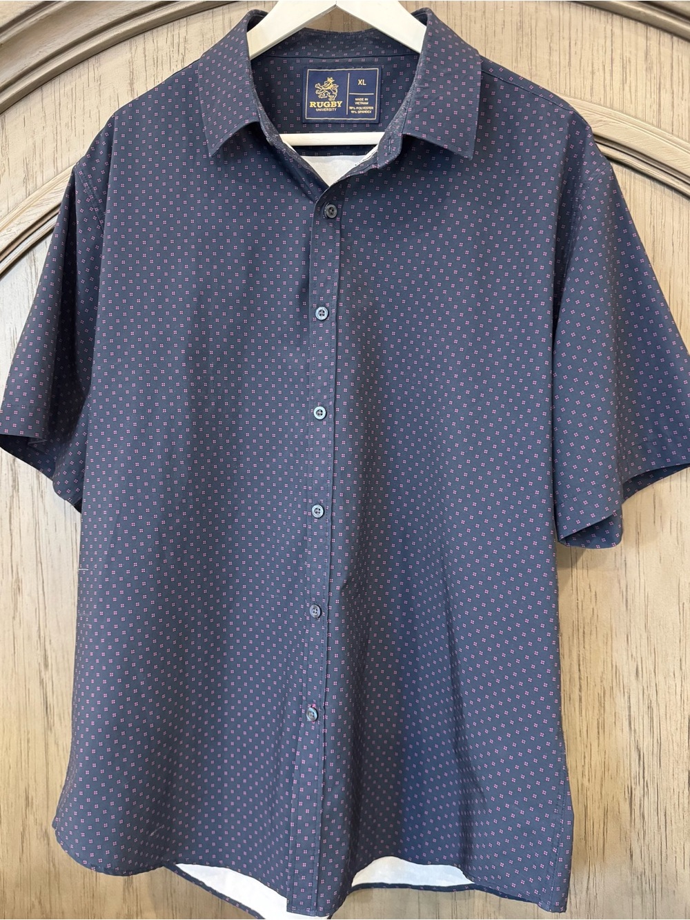 Rugby by Polo Navy Short-Sleeve Button-Down Shirt with Pink Dot Print